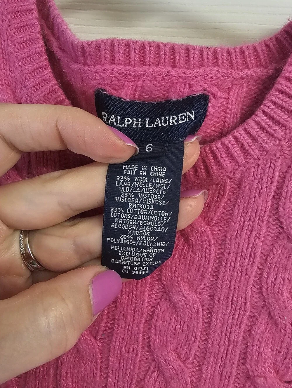 Ralph Lauren Girls' Wool Cable Knit Pink Dress Size 6